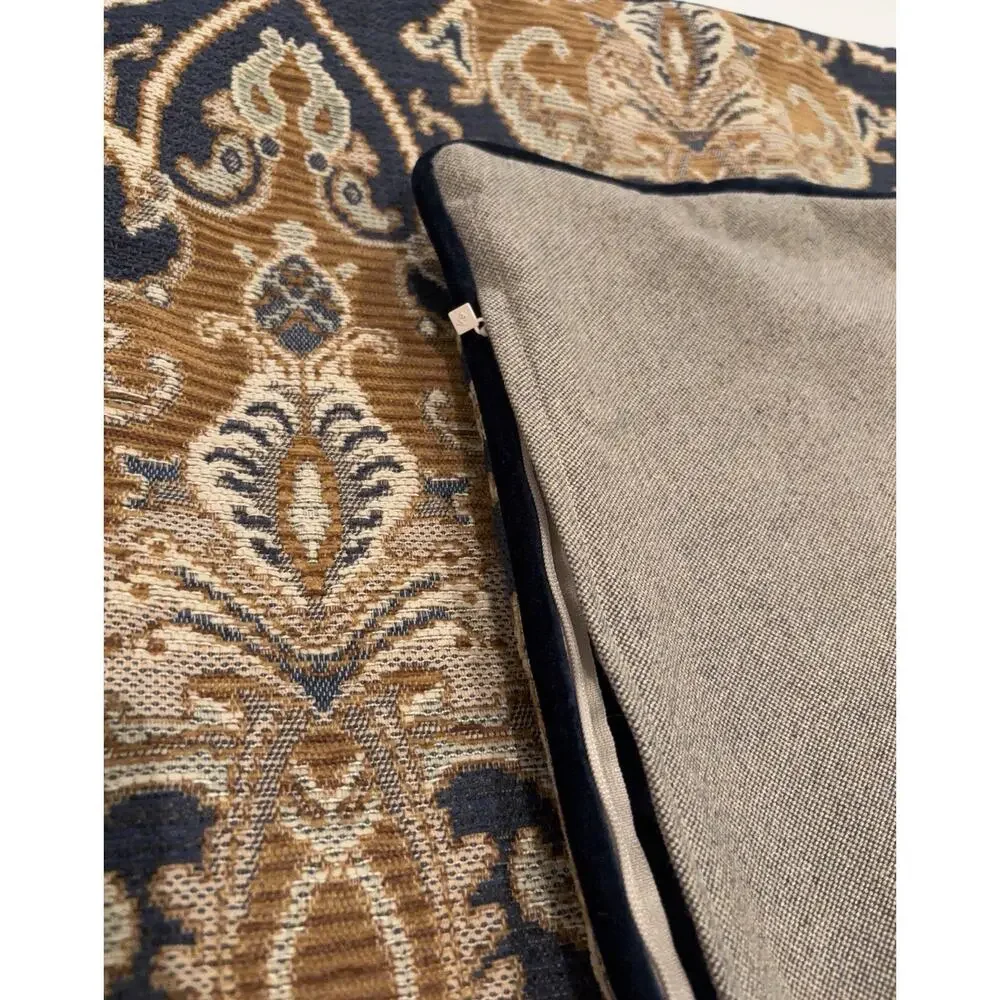 Eastern Accents HEAVY Euro Pillow Cover Sham Tapestry Arthur Ochre Gold Blue